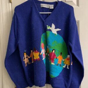 NWT Vintage BellePointe World Peace Blue Sweater Cardigan